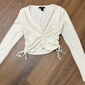 Forever 21 Cream Ribbed Long Sleeve Top